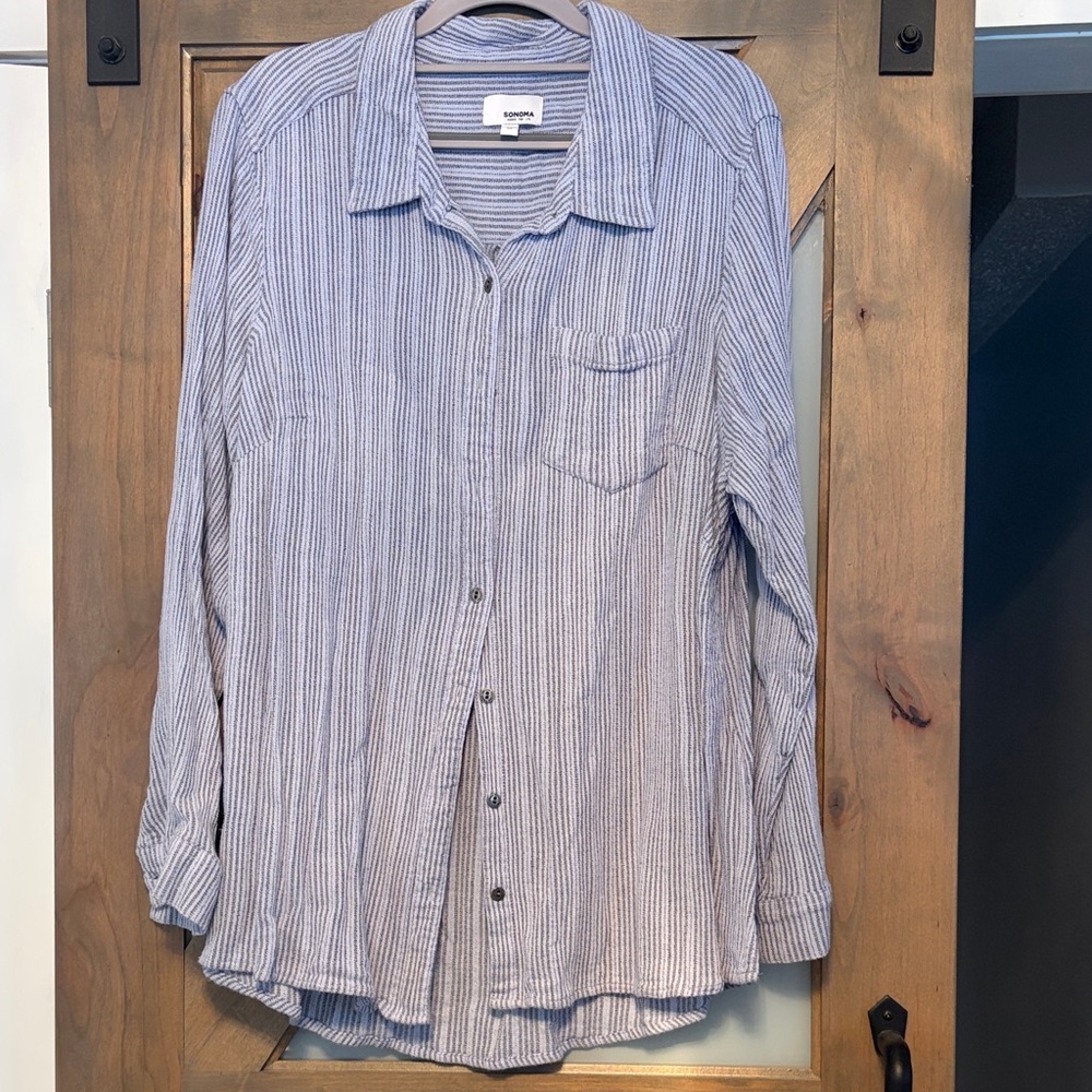 Sonoma Blue Striped Button-Up Shirt Women’s Size 2X
